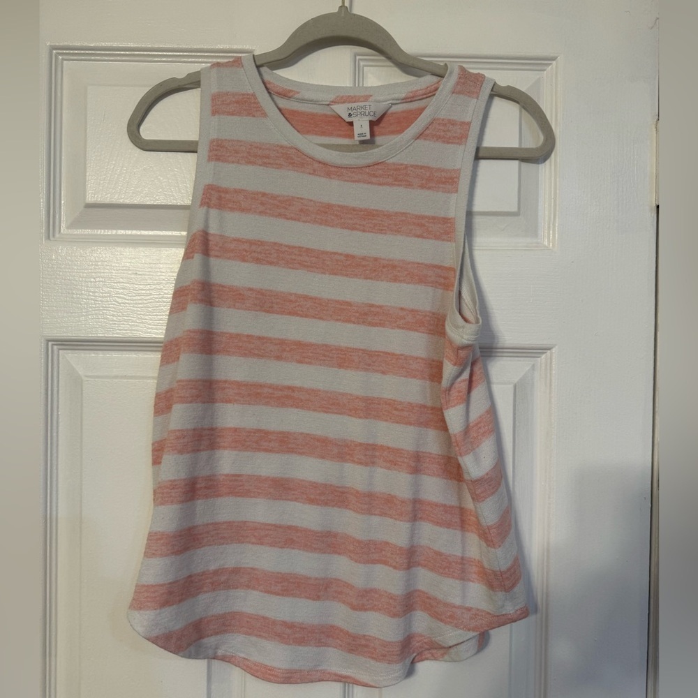 Market & Spruce Pink and White Striped Sleeveless Tank